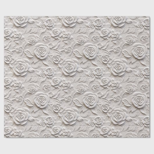 Romantische witte rozen faux lederen bruiloft cadeaupapier (Vlak)