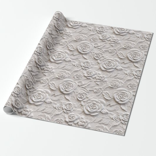 Romantische witte rozen faux lederen bruiloft cadeaupapier (Uitgerold)