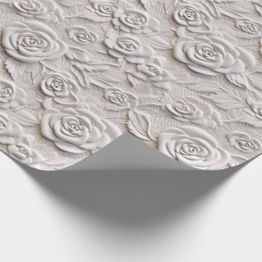 Romantische witte rozen faux lederen bruiloft cadeaupapier (Hoek)