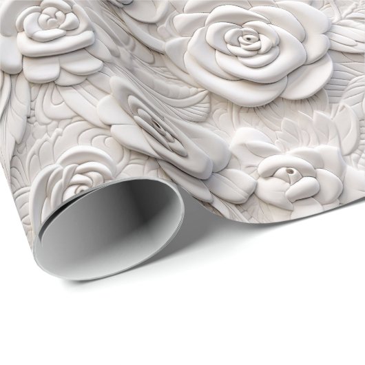 Romantische witte rozen faux lederen bruiloft cadeaupapier (Rol Hoek)