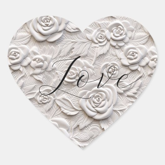 Romantische witte rozen faux lederen bruiloft hart sticker (Voorkant)