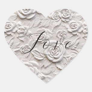 Romantische witte rozen faux lederen bruiloft hart sticker