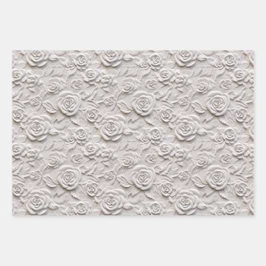 Romantische witte rozen faux lederen bruiloft inpakpapier vel (Voorkant 2)