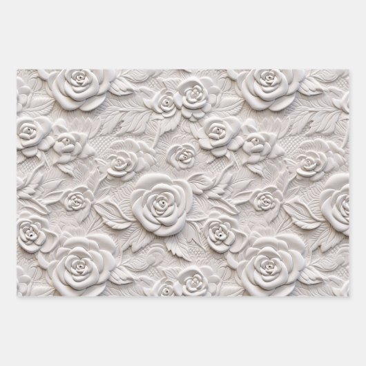 Romantische witte rozen faux lederen bruiloft inpakpapier vel (Voorkant)