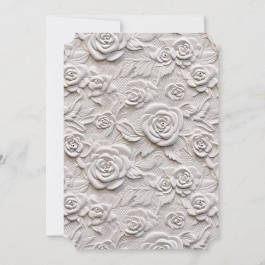 Romantische witte rozen faux lederen bruiloft kaart (Achterkant)