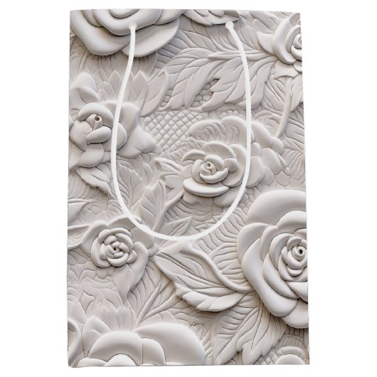 Romantische witte rozen faux lederen bruiloft medium cadeauzakje