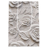 Romantische witte rozen faux lederen bruiloft medium cadeauzakje (Achterkant)