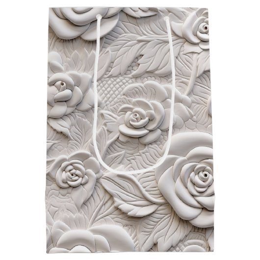 Romantische witte rozen faux lederen bruiloft medium cadeauzakje (Achterkant)