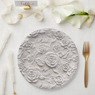 Romantische witte rozen faux lederen bruiloft papieren bordje