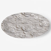 Romantische witte rozen faux lederen bruiloft papieren bordje (Gekanteld)