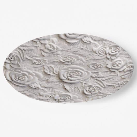 Romantische witte rozen faux lederen bruiloft papieren bordje (Gekanteld)