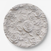 Romantische witte rozen faux lederen bruiloft papieren bordje (Voorkant)