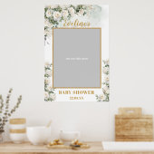 Romantische witte rozen gouden baby shower foto pr poster (Keuken)