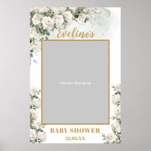 Romantische witte rozen gouden baby shower foto pr poster