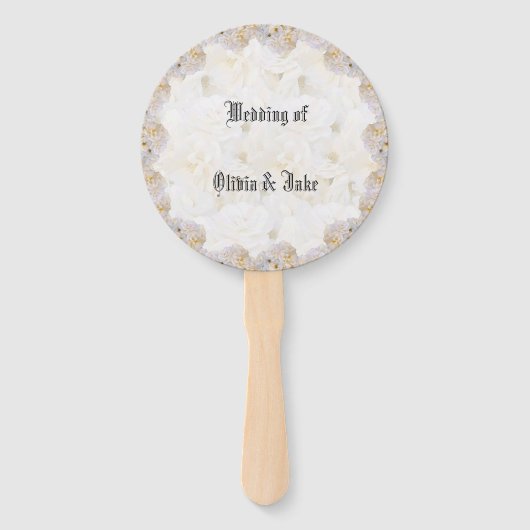 Romantische witte rozen handventilator handwaaier (Voorkant)