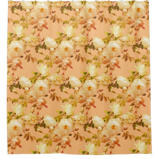 Romantische witte rozen op sinaasappel douchegordijn (Voorkant)