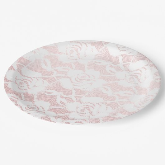 Romantische witte rozen roze ombre bruiloft papieren bordje (Gekanteld)