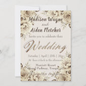 Romantische witte rustieke Rozen bruiloft uitnodig Kaart (Voorkant)