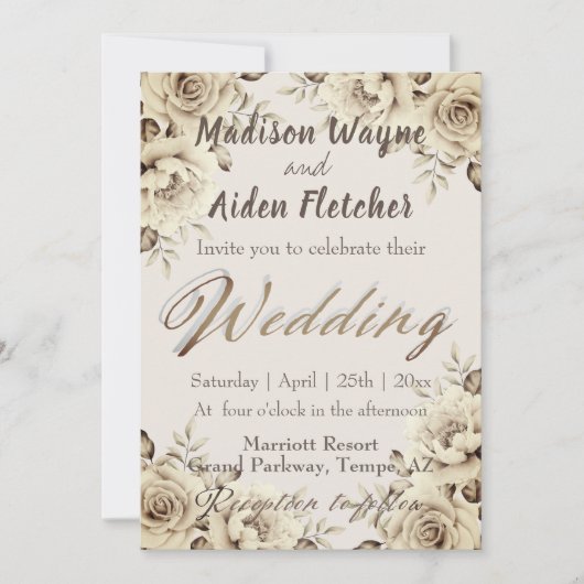 Romantische witte rustieke Rozen bruiloft uitnodig Kaart (Voorkant)