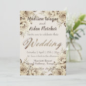 Romantische witte rustieke Rozen bruiloft uitnodig Kaart (Staand voorkant)