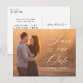 Romantische witte scriptfoto Sla de datum op Briefkaart (Voorkant / Achterkant)