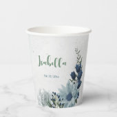 romantische witte stoffige en marineblauwe bloemri papieren bekers (Achterkant)