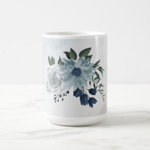 romantische witte stoffige & marineblauwe bloemen koffiemok