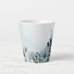 romantische witte stoffige &marineblauwe bloemen latte mok