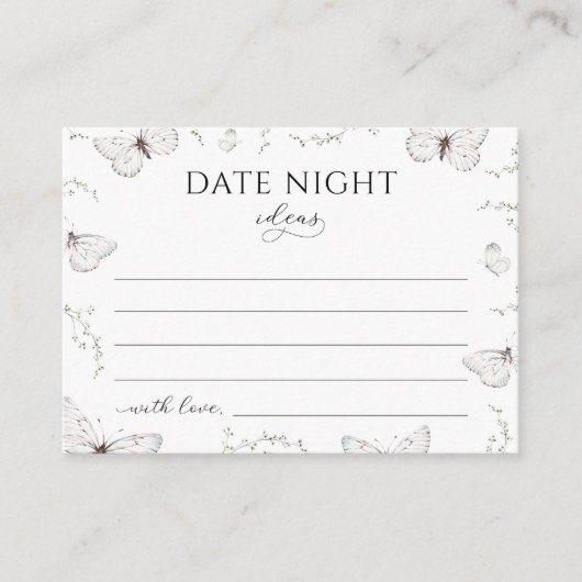 Romantische witte vlinder datumideeën voor een fij informatiekaartje (Voorkant)