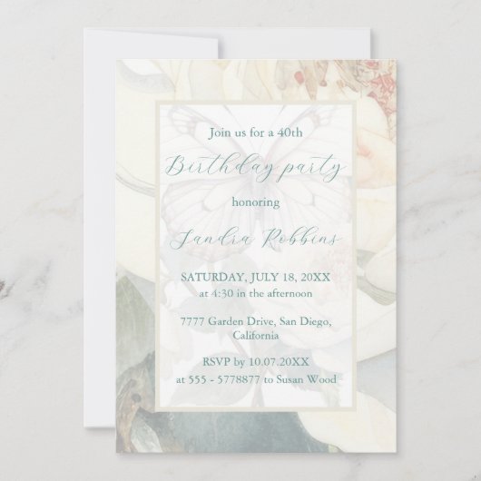 Romantische witte vlinders Verjaardag Uitnodiging (Voorkant)