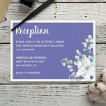 Romantische witte zachte bloem paarse bruiloft informatiekaartje<br><div class="desc">Deze elegante en romantische trouwreceptiekaart is voorzien van een mooie en delicate witte waterverf aan één hoek, over een hedendaagse paarse achtergrond met een witte rand. Bewerk eenvoudig de velden sjabloon om uw ontvangstgegevens en locatie toe te voegen in een modern en eenvoudig wit lettertype met alle petten. Deze Opvangbijsluitkaart...</div>