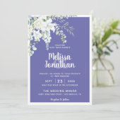 Romantische witte zachte bloem paarse fotobruiloft kaart (Staand voorkant)