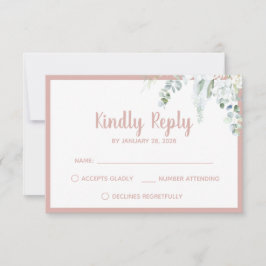 Romantische witte zachte bloemen roze bruiloft RSVP kaartje