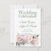 Romantische witte zwarte hydrangeas roze toses save the date (Voorkant)