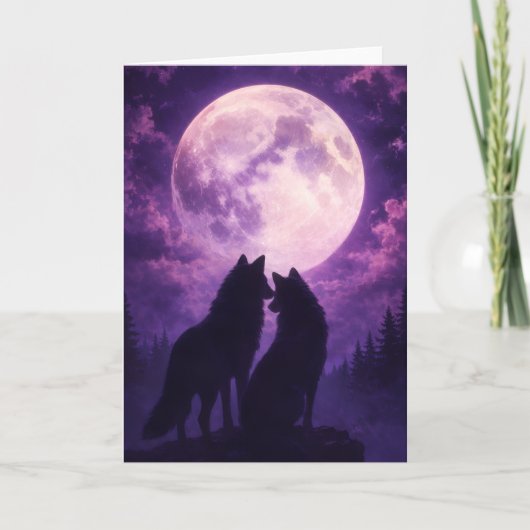 Romantische Wolfmaan Wenskaart Kaart (Voorkant)