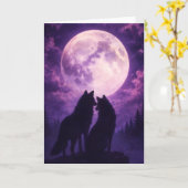 Romantische Wolfmaan Wenskaart Kaart (Gele Bloem)