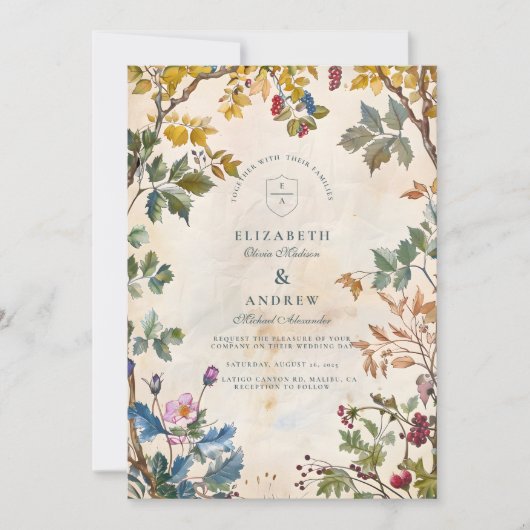 Romantische Woodland Foliage Wedding Kaart (Voorkant)