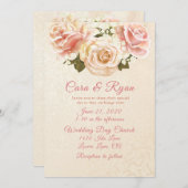 Romantische zachroze rozen Elegante bruiloft Kaart (Voorkant / Achterkant)