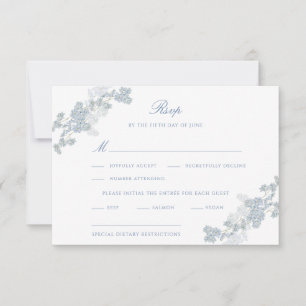 Romantische zachte blauwe vintage bloemige bruilof RSVP kaartje