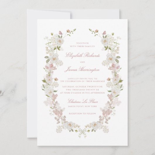 Romantische zachte blos witte bloemenbruiloft kaart (Voorkant)