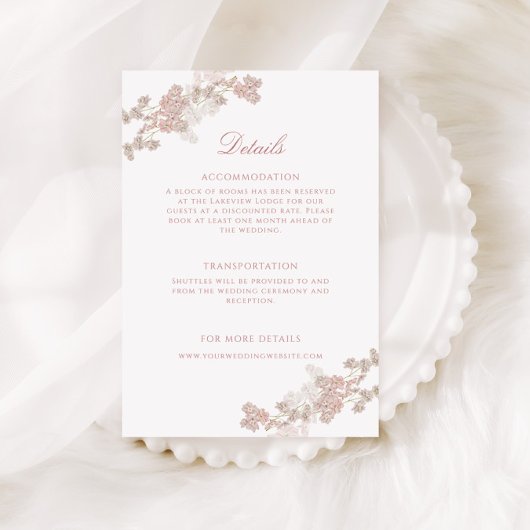Romantische Zachte Blush  Bloemen Bruiloft Details Informatiekaartje