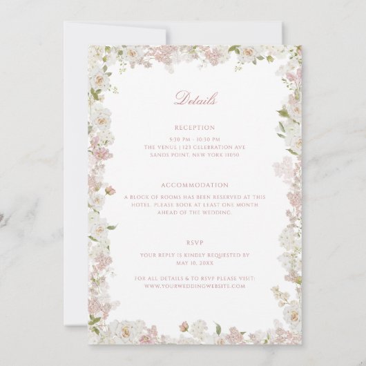 Romantische zachte blush witte all-in-one bruiloft kaart (Achterkant)