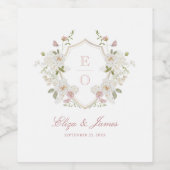 Romantische Zachte Blush Witte Monogram Crest Brui Wijn Etiket (Enkel label)