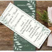 Romantische zachte groene bladeren bruiloft plat p programmakaart