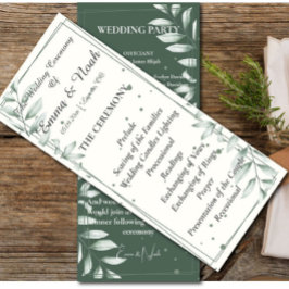 Romantische zachte groene bladeren bruiloft plat p programmakaart