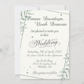 Romantische zachte groene bladeren bruiloft uitnod kaart (Voorkant)