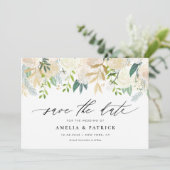 Romantische zachte ivoren bloemen arrangement brui save the date (Staand voorkant)