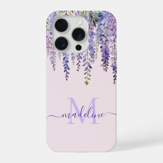 Romantische Zachte Lila Wisteria Monogram Script N iPhone Hoesje (Achterkant)