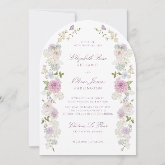 Romantische zachte pastel bloemenboog bruiloft kaart (Voorkant)