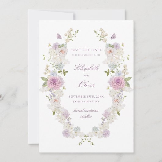 Romantische zachte pastel bloemenbruiloft save the date (Voorkant)